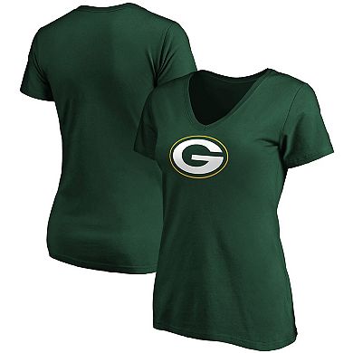 Women's Fanatics Branded Green Green Bay Packers Primary Logo V-Neck T-Shirt