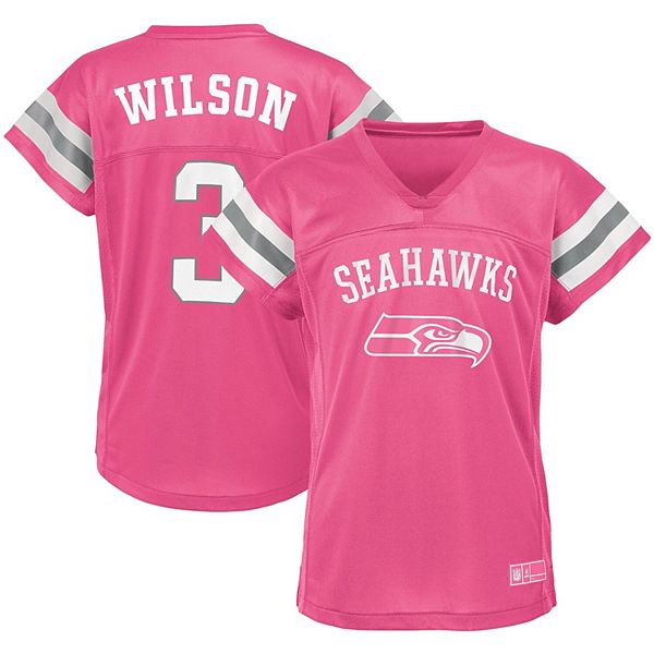 Girls Youth Russell Wilson Pink Seattle Seahawks Fashion Fan Gear V-Neck T-Shirt