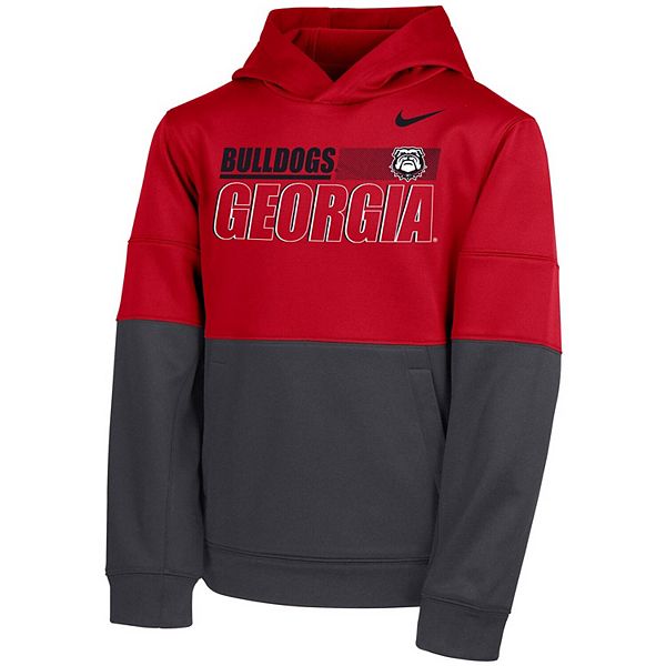 Youth Nike Red/Gray Georgia Bulldogs Team Colorblock Performance Hoodie