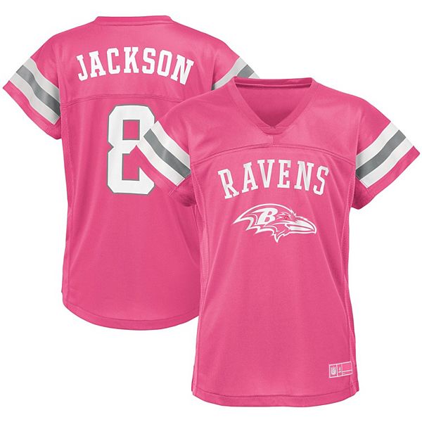 Girls Youth Lamar Jackson Pink Baltimore Ravens Fashion Fan Gear V-Neck  T-Shirt