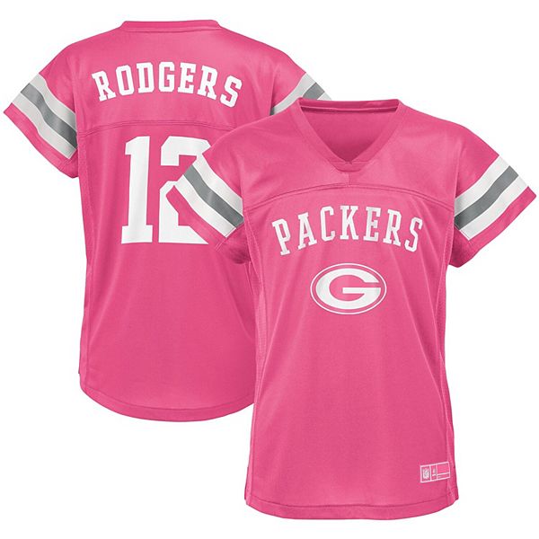 Girls Youth Aaron Rodgers Pink Green Bay Packers Fashion Fan Gear V-Neck T- Shirt