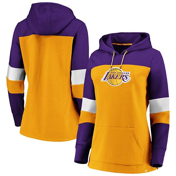 Women's Fanatics Branded Gold/Purple Los Angeles Lakers Iconic Heavy Block  Pullover Hoodie