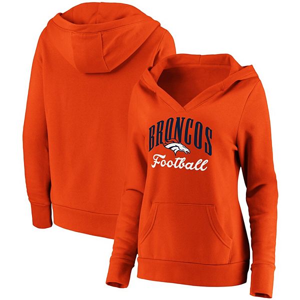 Women's Fanatics Branded Orange Denver Broncos Team Victory Script Crossover V-Neck Pullover Hoodie