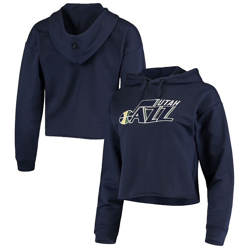 Womens FISLL Navy Utah Jazz Logo Cropped Pullover Hoodie, Size: XL, JAZ Bl