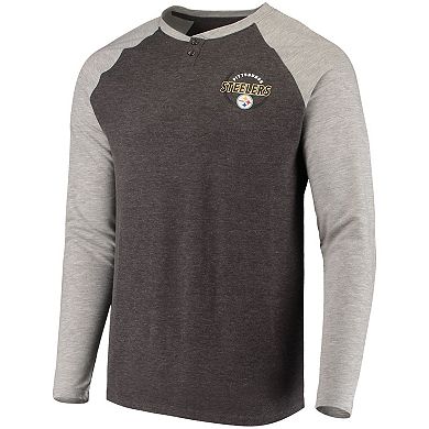 Men's Concepts Sport Heathered Charcoal Pittsburgh Steelers Parkway Raglan Henley Long Sleeve T-Shirt