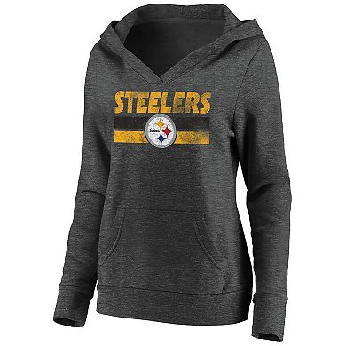 Women's Fanatics Branded Heathered Charcoal Pittsburgh Steelers First String V-Neck Pullover Hoodie