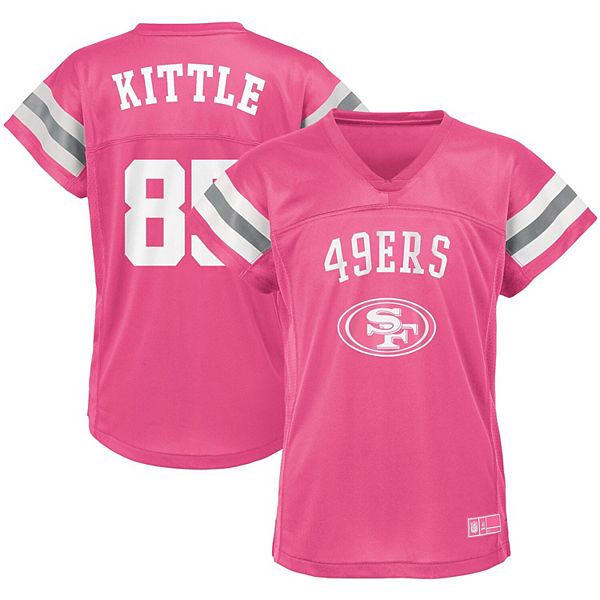 Girls Youth George Kittle Pink San Francisco 49ers Fashion Fan Gear V-Neck  T-Shirt