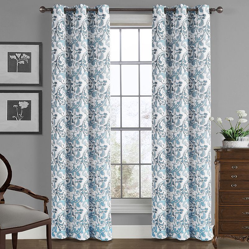 Perry Scroll Crushed Microfiber Window Curtain, Blue, 40X84