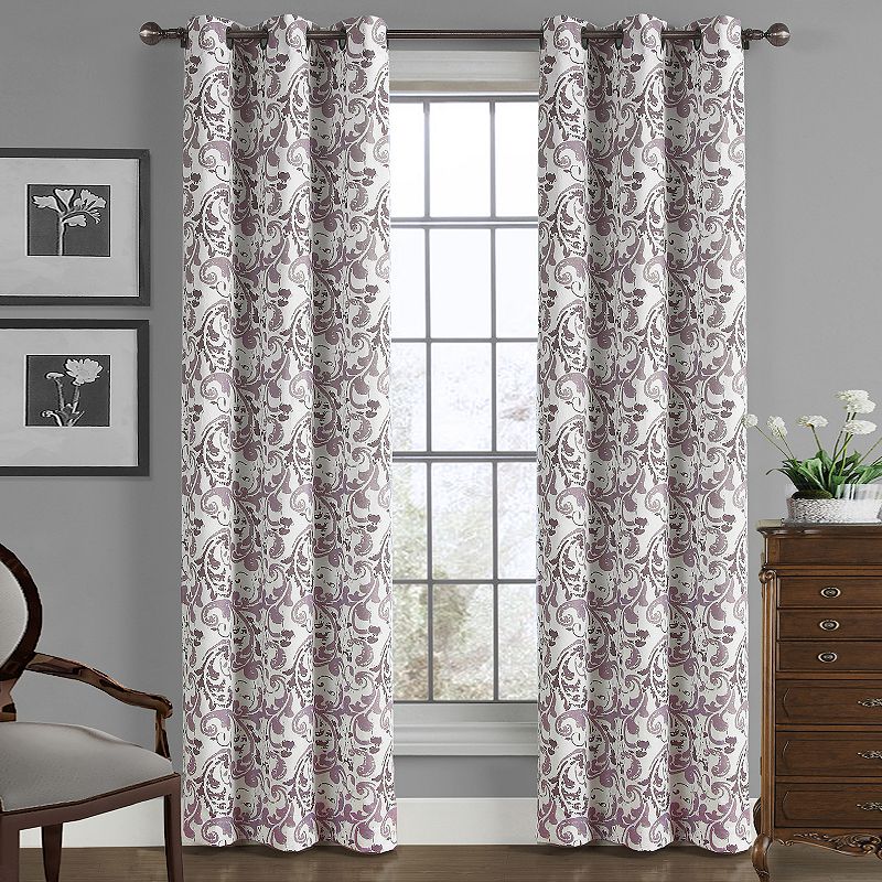 Perry Scroll Crushed Microfiber Window Curtain, Purple, 40X84