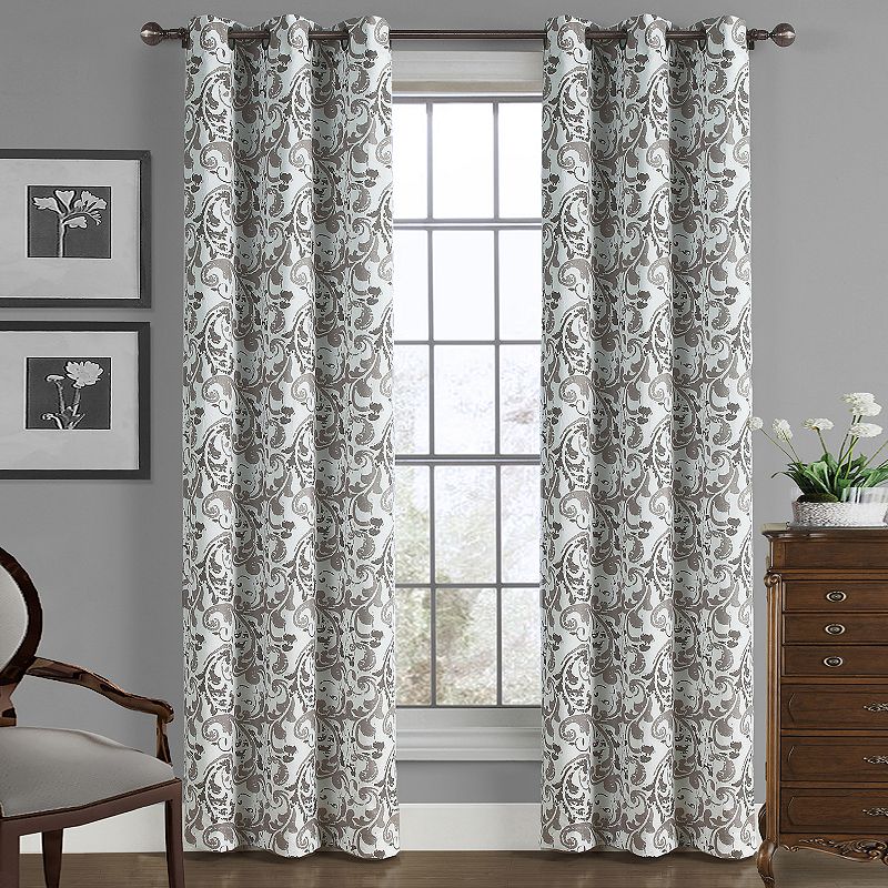 Perry Scroll Crushed Microfiber Window Curtain, Beig/Green, 40X84