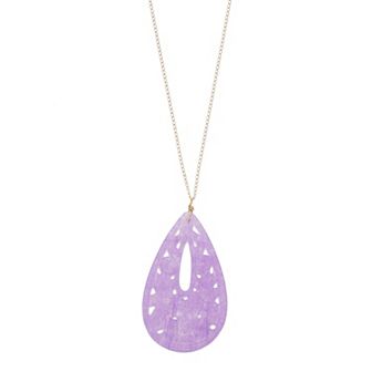 Jewelmak 14k Gold Carved Lavender Agate Pendant Necklace