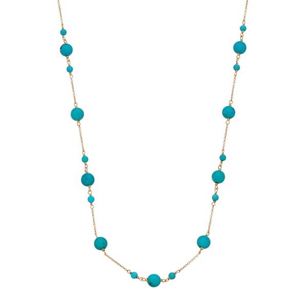 Jewelmak 14k Gold Turquoise Beaded Necklace