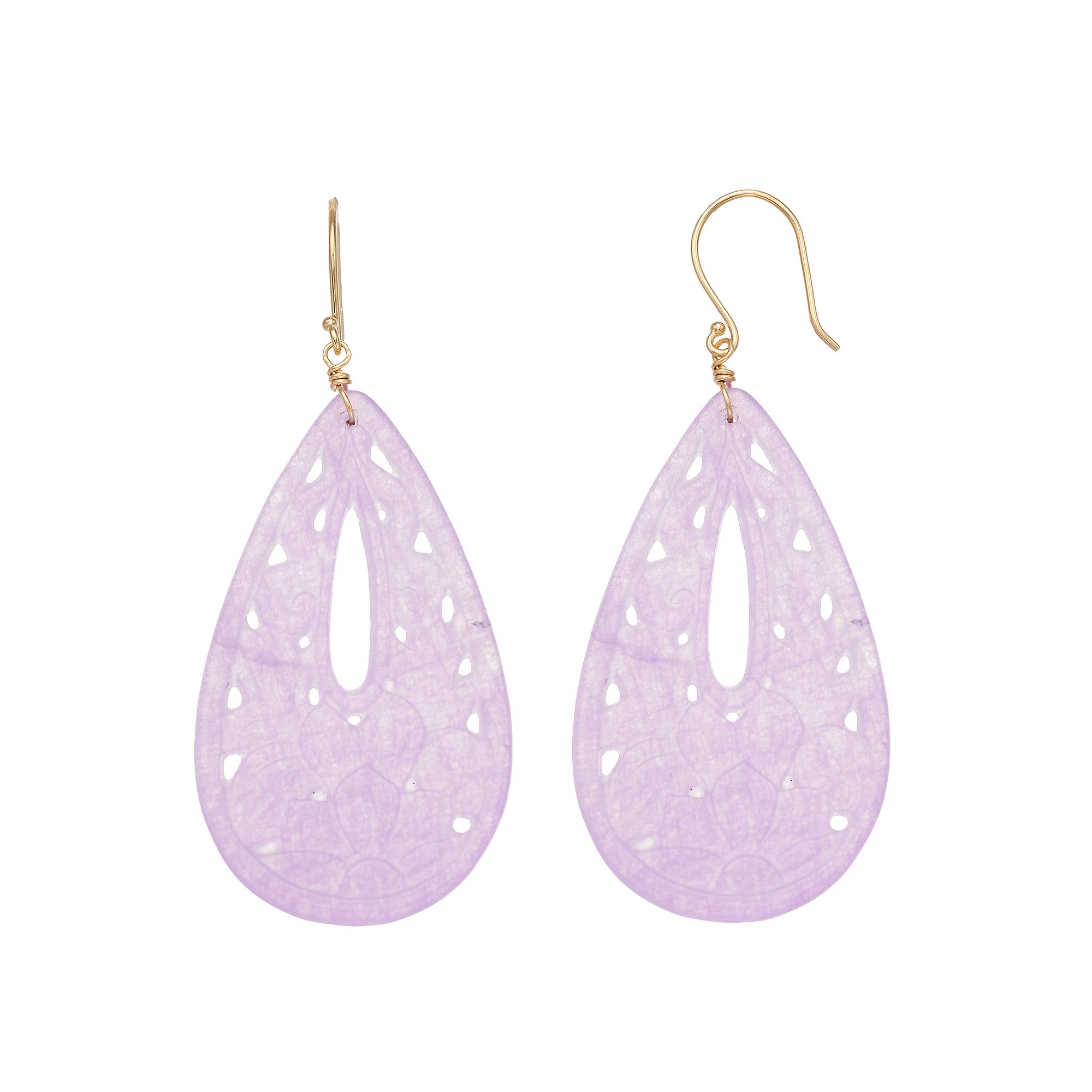 Jewelmak 14k Gold Lavender Agate Cutout Teardrop Earrings, Womens