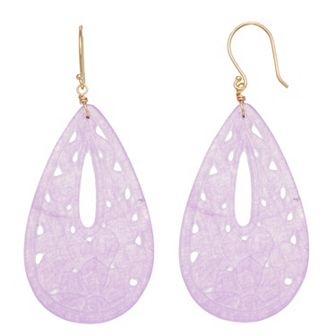 Jewelmak 14k Gold Lavender Agate Cutout Teardrop Earrings