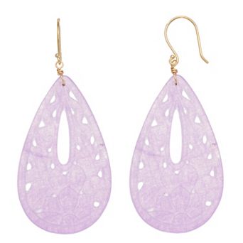 Jewelmak 14k Gold Lavender Agate Cutout Teardrop Earrings