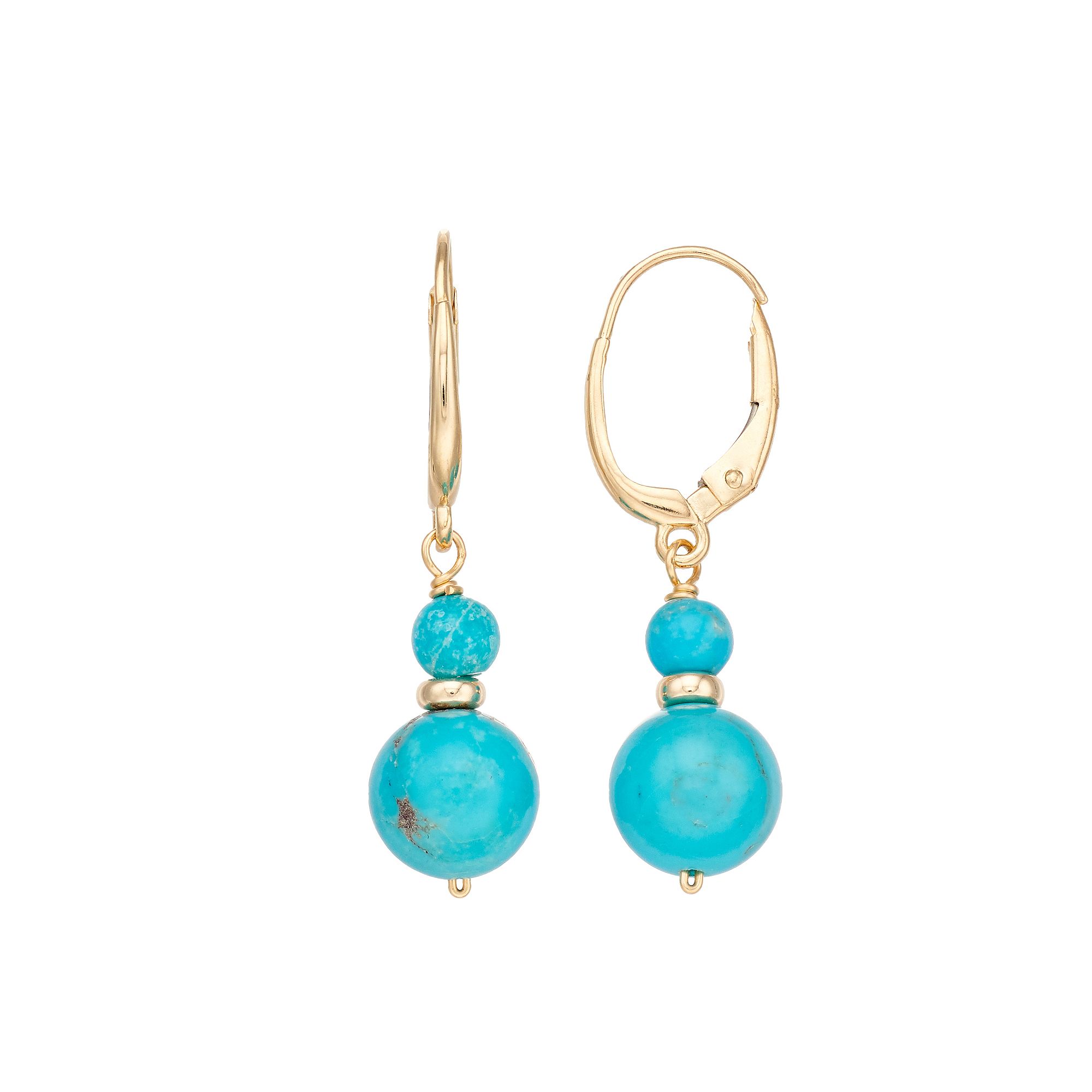 Jewelmak 14k Gold Simulated Turquoise Beaded Leverback Earrings, Womens