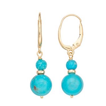 Jewelmak 14k Gold Simulated Turquoise Beaded Leverback Earrings