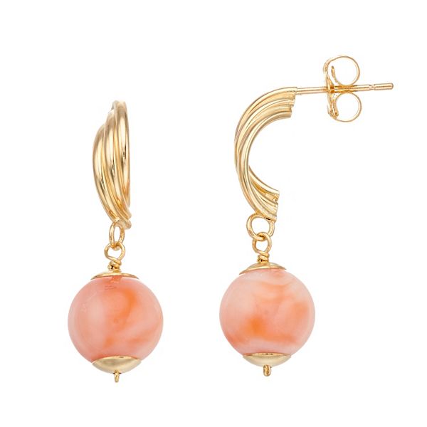 Details about   GORGEOUS 14K GOLD FILLED GF 20 MM HOOP EARRINGS & ANGEL SKIN CORAL CARVED BALLS 