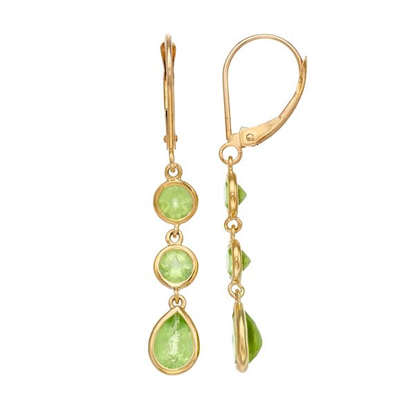 Jewelmak 14k Gold Peridot Linear Drop Earrings