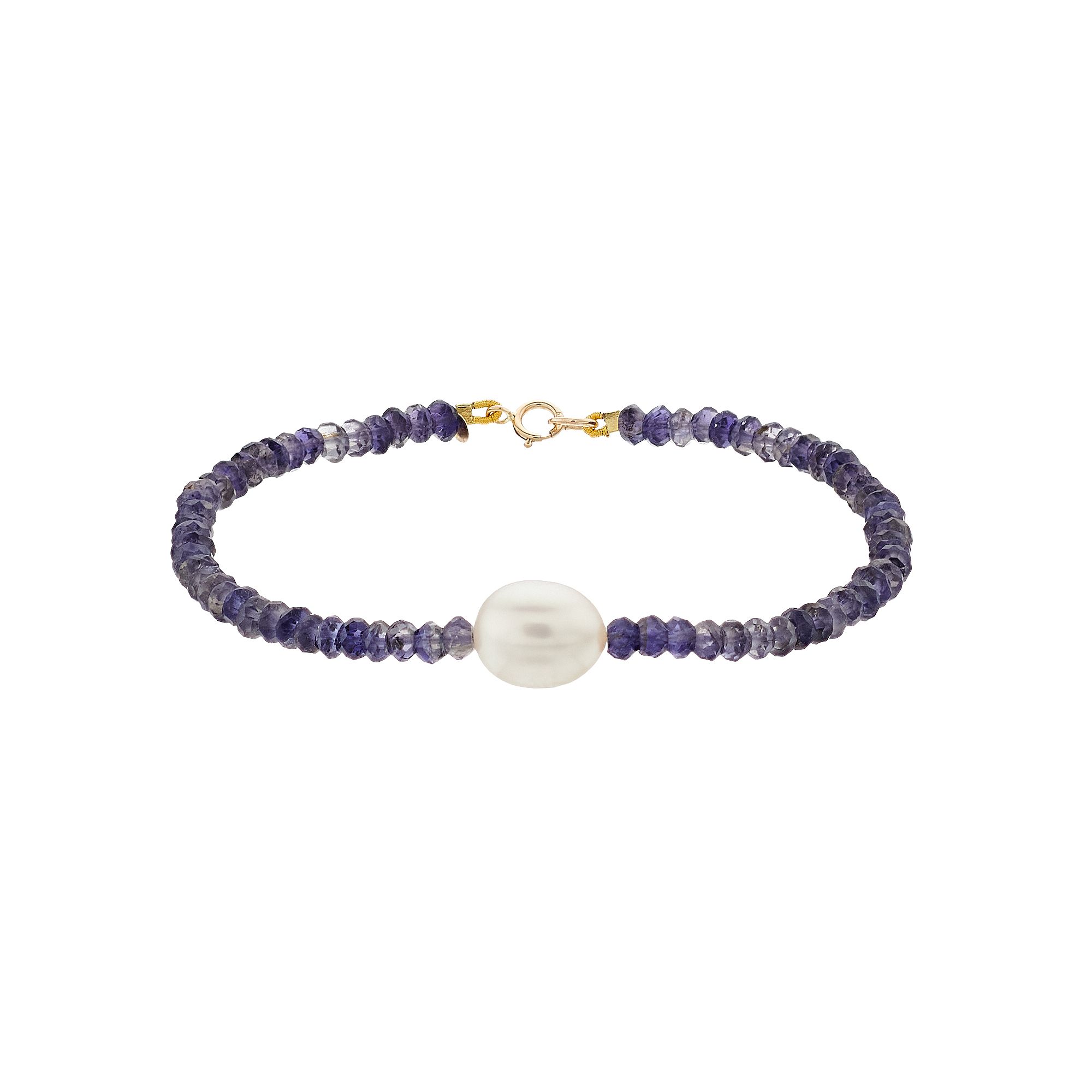 Jewelmak 14k Gold Freshwater Cultured Pearl & Lolite Bracelet, Womens
