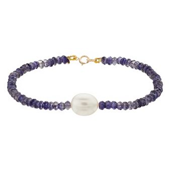 Jewelmak 14k Gold Freshwater Cultured Pearl & Lolite Bracelet