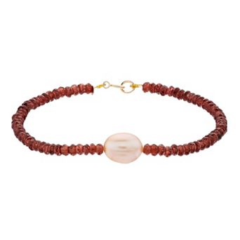 Jewelmak 14k Gold Freshwater Cultured Pearl & Garnet Bracelet