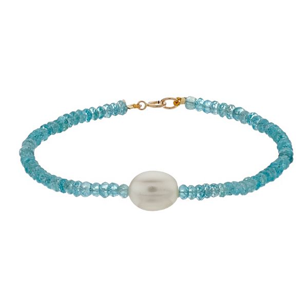 Jewelmak 14k Gold Freshwater Cultured Pearl Apatite Bracelet