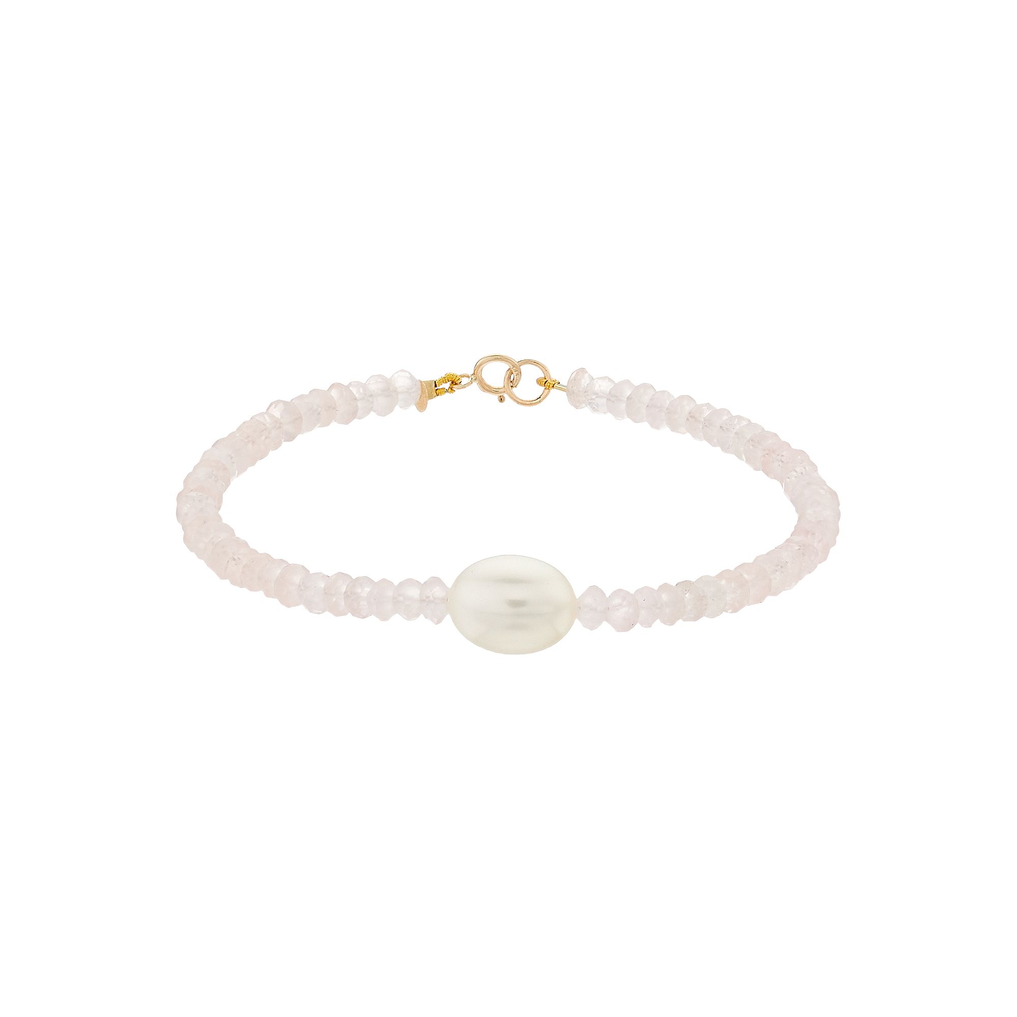 Jewelmak 14k Gold Rose Quartz Rondelle Freshwater Cultured Pearl Bracelet, 