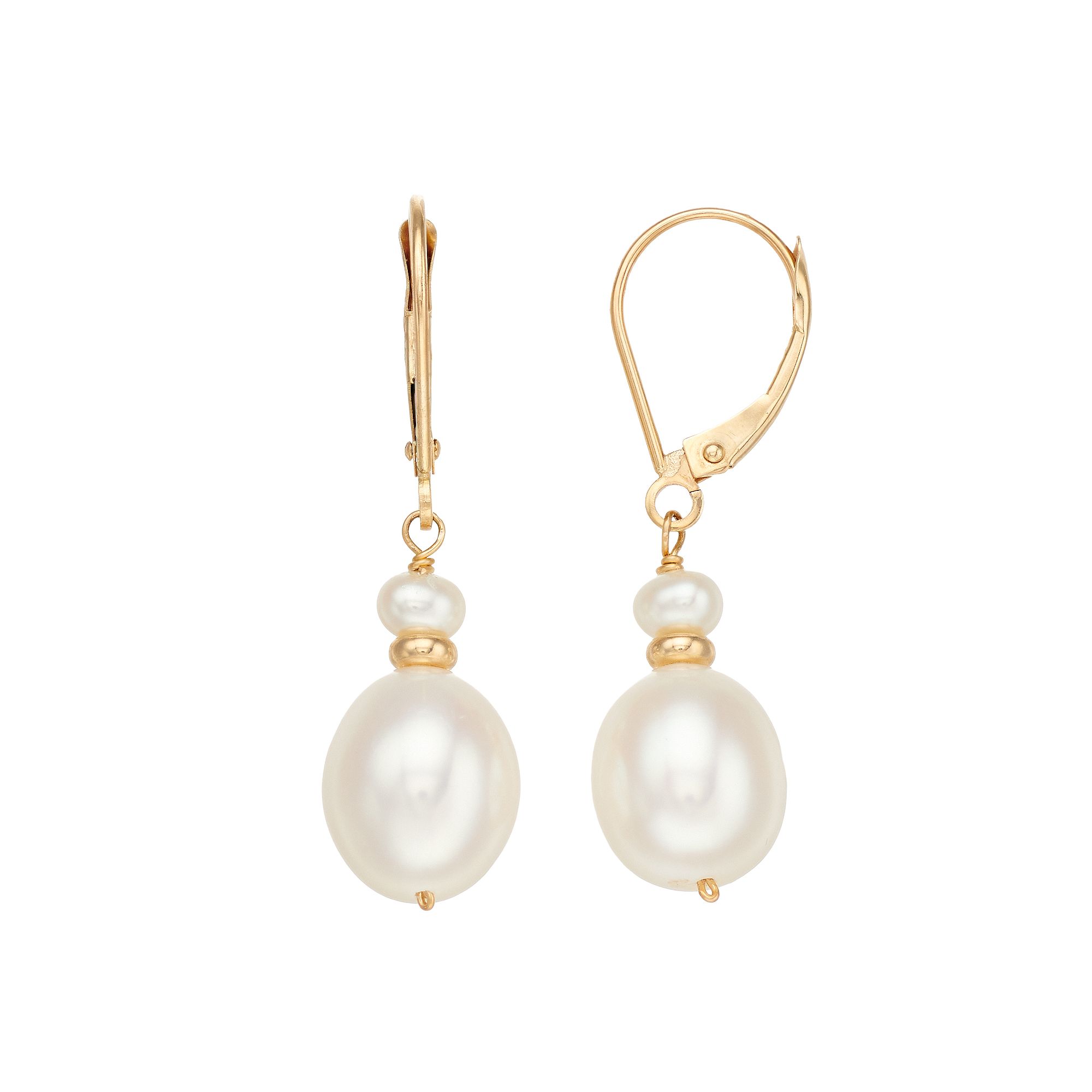 Jewelmak 14k Gold Freshwater Cultured Pearl Leverback Earrings, Womens