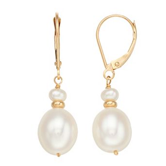 Jewelmak 14k Gold Freshwater Cultured Pearl Leverback Earrings