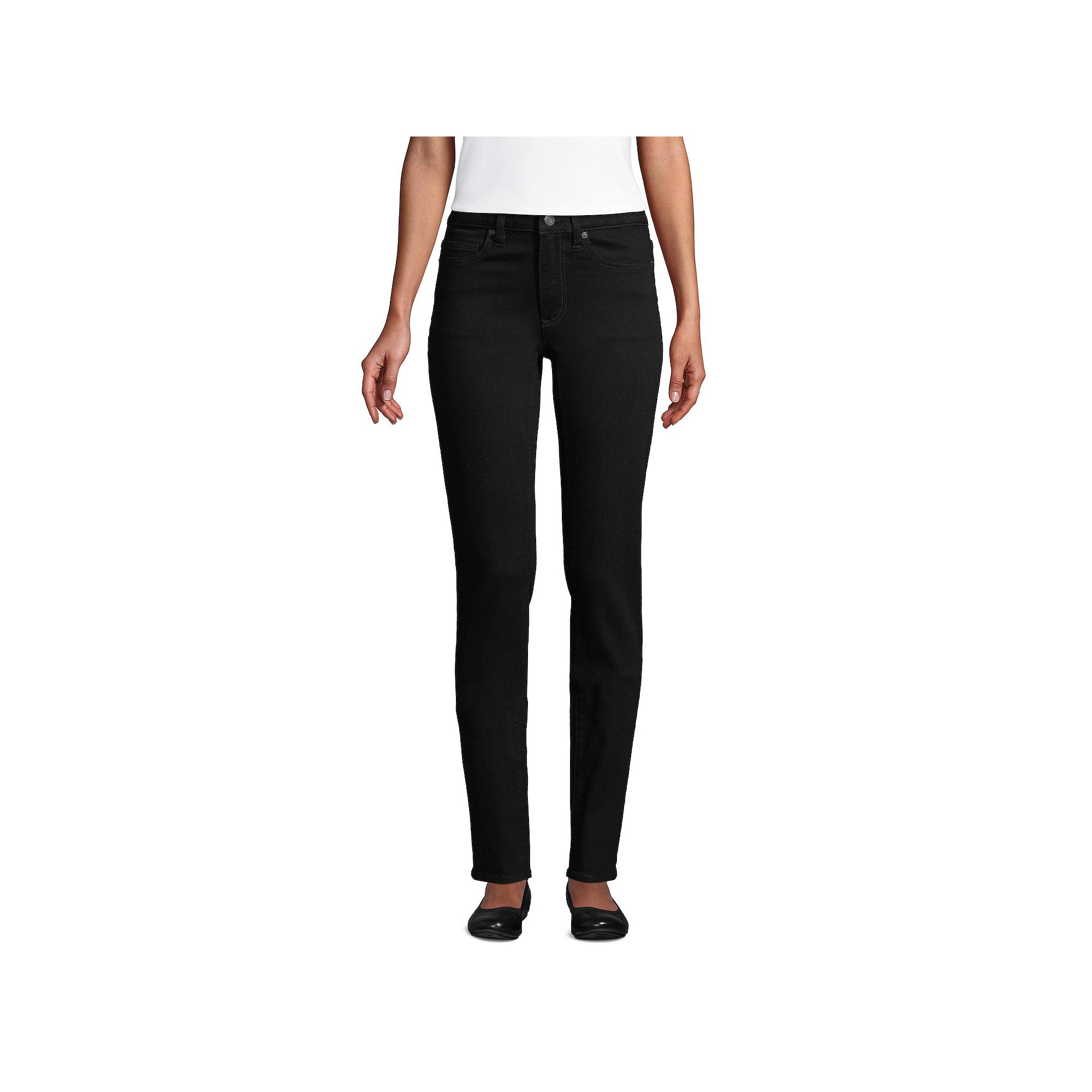 Womens Tall Lands End Midrise Straight-Leg Jeans, Size: 12X30, Black