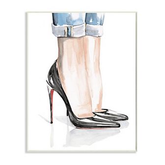 Stupell Home Decor Fashion Heels Women's Denim Cuff Watercolor Painting Wall Art