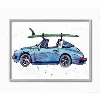 Stupell Home Decor Blue Car Surf Style Framed Wall Art