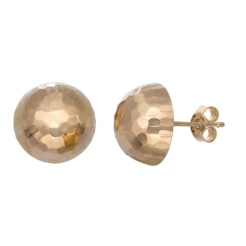 10k Gold Hammered Ball Stud Earrings, Womens, Yellow