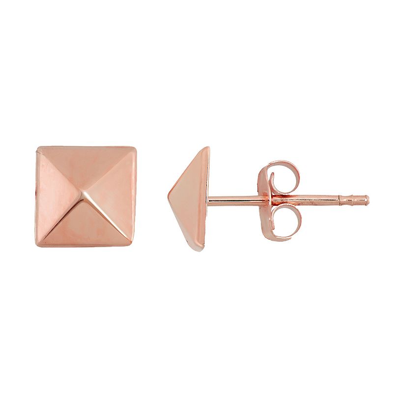10k Gold Pyramid Stud Earrings, Womens, Pink