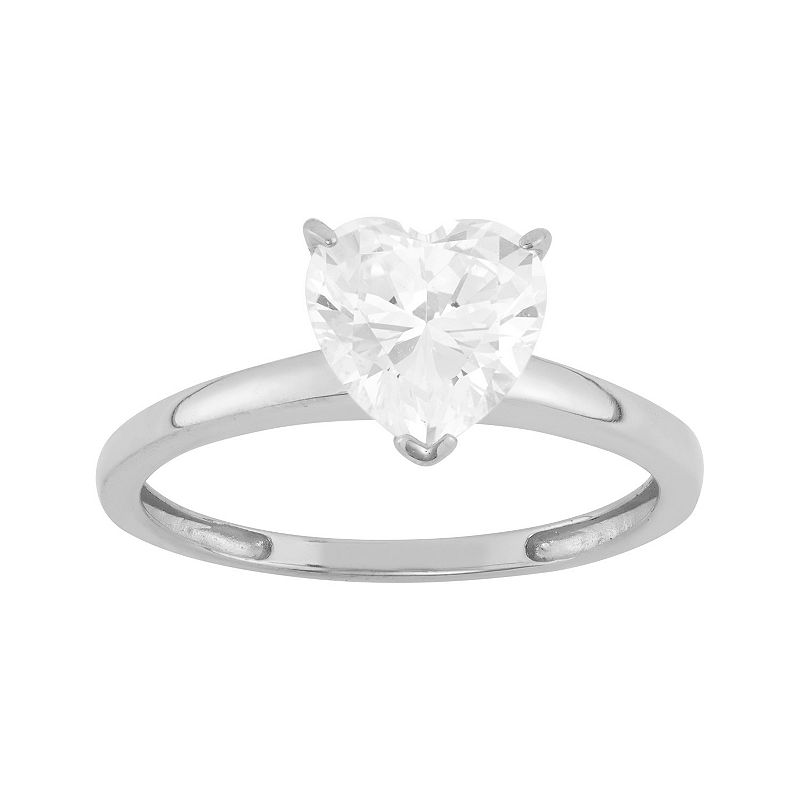 10k Gold Heart Solitaire Ring, Womens, White