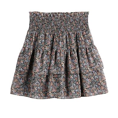 Juniors' Vylette™ Smocked Waist Tiered Soft Skirt