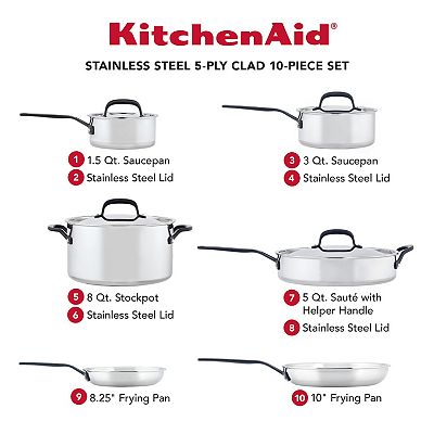 KitchenAid® 5-Ply Clad 10-pc. Stainless Steel Cookware Set