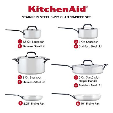 KitchenAid 5-Ply Clad 10-pc. Stainless Steel Cookware Set