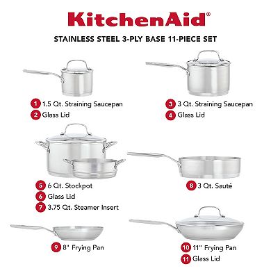 KitchenAid 3-Ply 11-pc. Stainless Steel Cookware Set