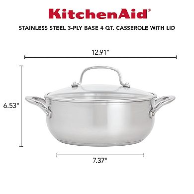 KitchenAid 3-Ply 4-qt. Stainless Steel Casserole with Lid
