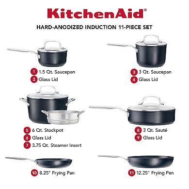 KitchenAid Hard-Anodized Induction 11-pc. Nonstick Cookware Set