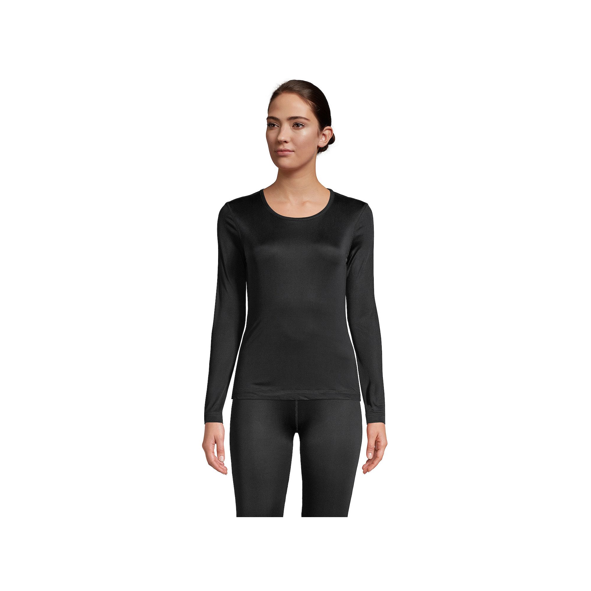 Womens Lands End Silk Interlock Crewneck Undershirt, Size: XS, Black