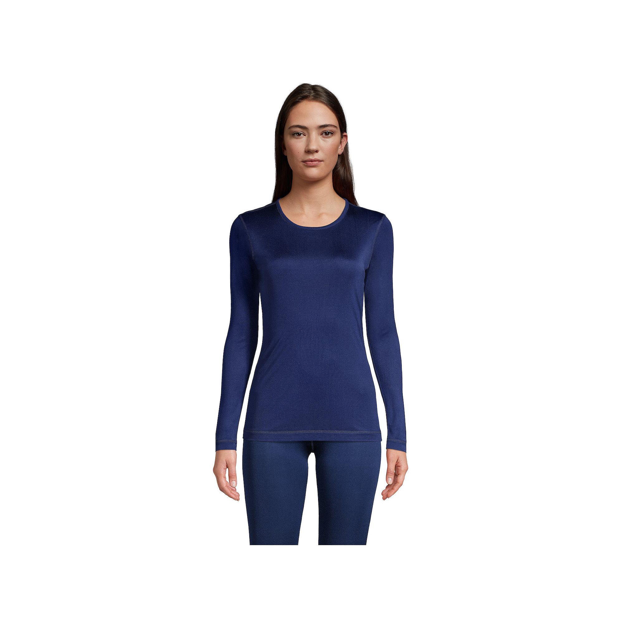 Womens Lands End Silk Interlock Crewneck Undershirt, Size: XS, Deep  Blue