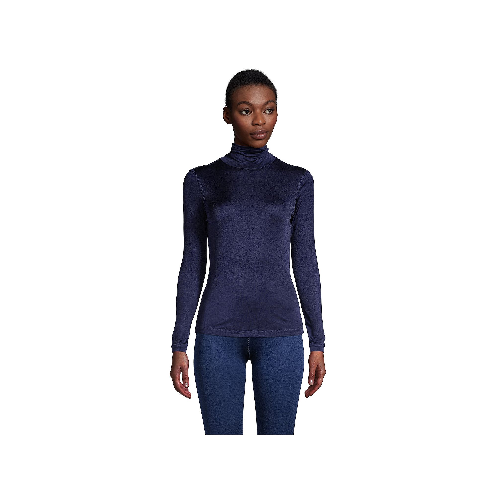 Womens Lands End Silk Interlock Turtleneck Undershirt, Size: XS, Deep  Bl