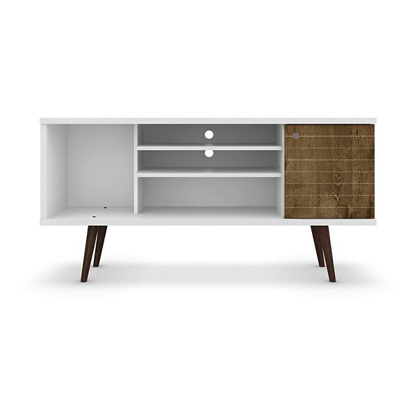 53.14" Liberty TV Stand for TVs up to 50" White/Rustic Brown - Manhattan Comfort: Media Console with Cable Management
