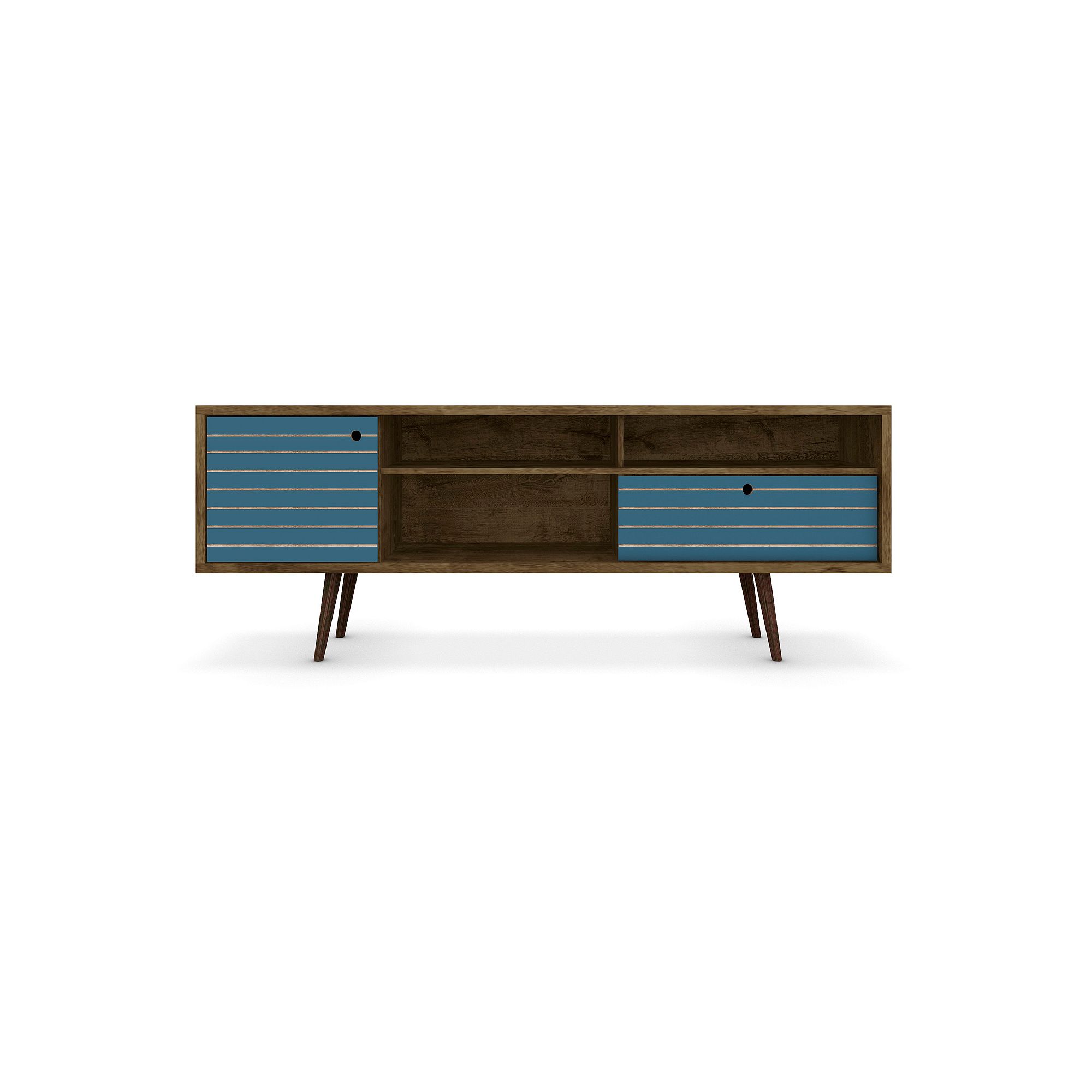MANHATTAN COMFORT Liberty 70 Mid-Century Modern TV Stand, Brown And Blue