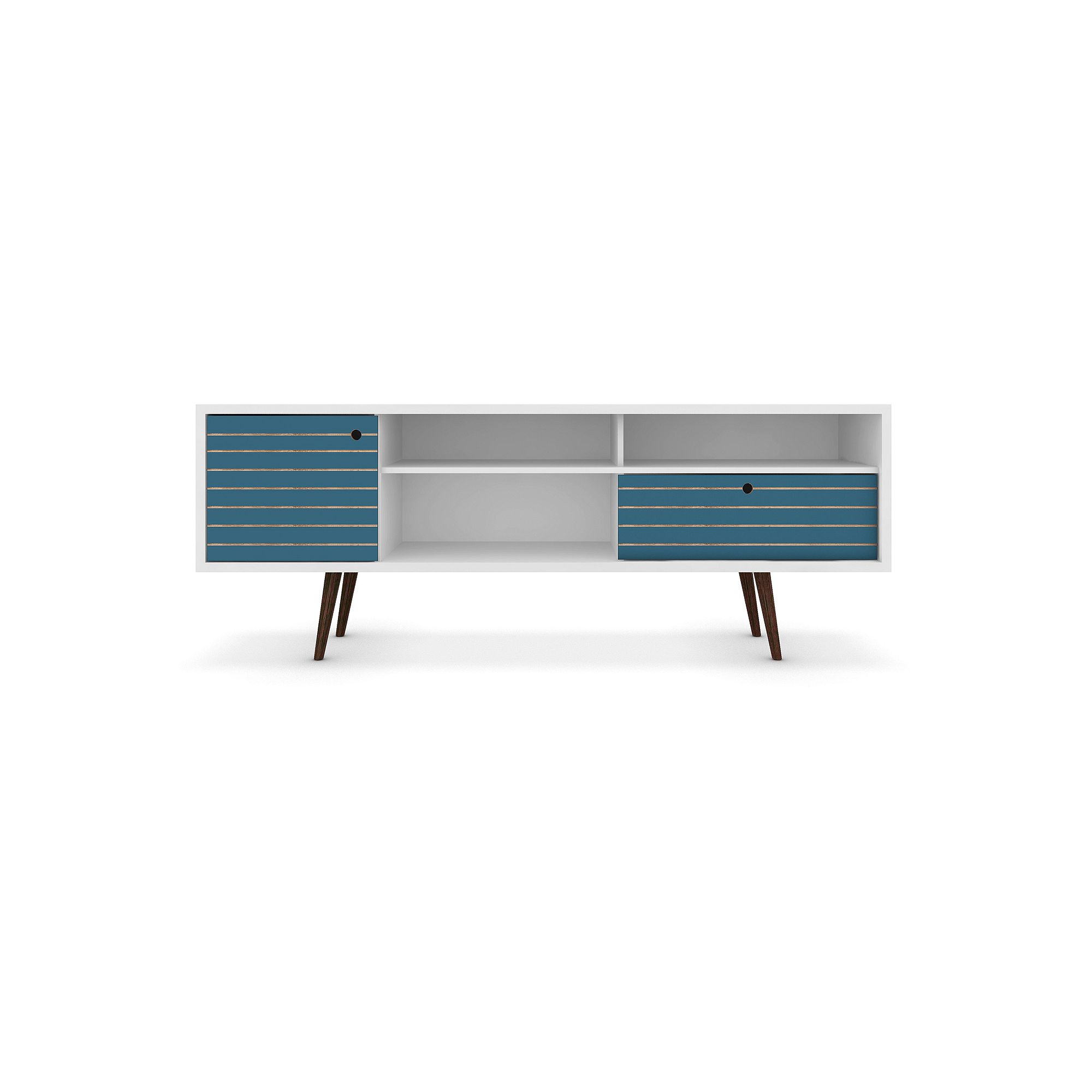 MANHATTAN COMFORT Liberty 70 Mid-Century Modern TV Stand, White And Aqua