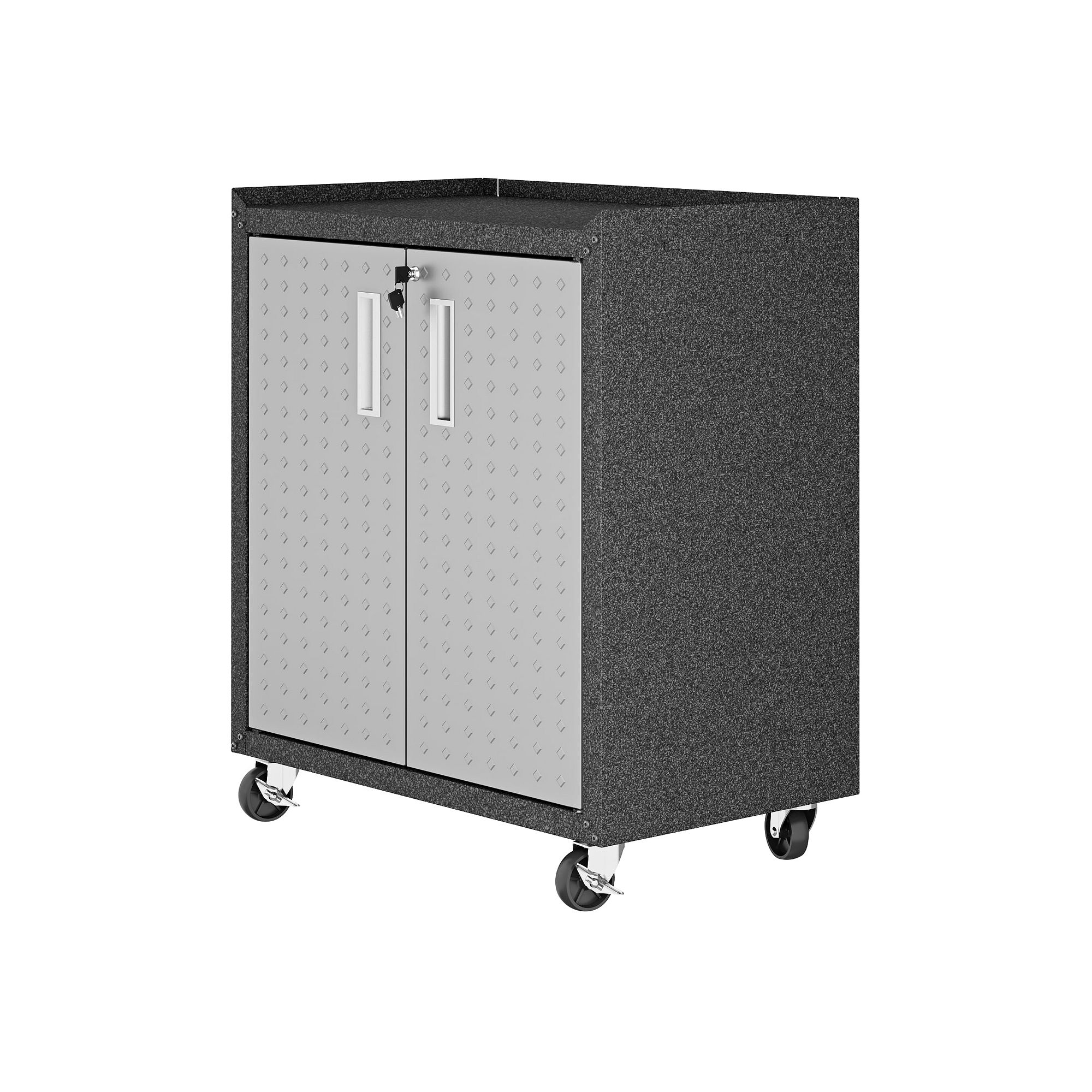 MANHATTAN COMFORT Fortress 31.5 Mobile Garage Cabinet with Shelves, Gray