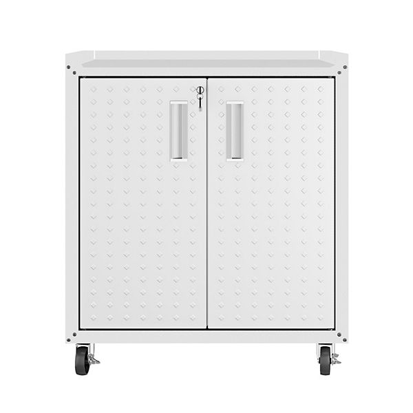 Manhattan Comfort Fortress 31.5" Mobile Garage Cabinet with Shelves White